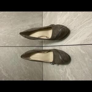 Y2K Colin Stuart grey suede zippered platform stiletto heels